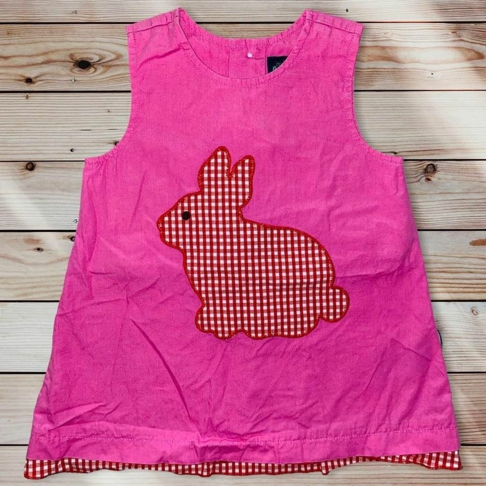 B1 Mini Boden Baby Infant Girl Dress Hot Pink Rabbit Bunny Gingham 6 12 Months